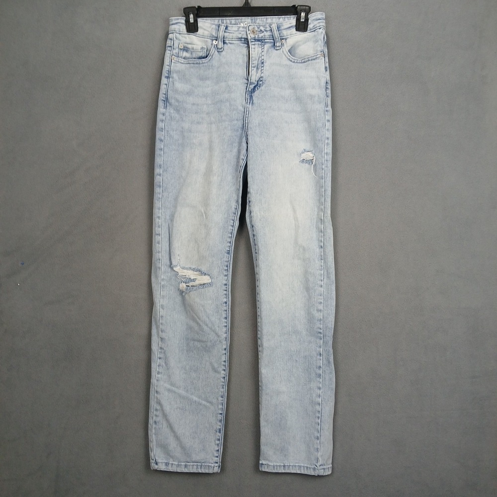 International Concepts Straight Jeans Womens 6 Light Blue Distressed‎ High Rise
